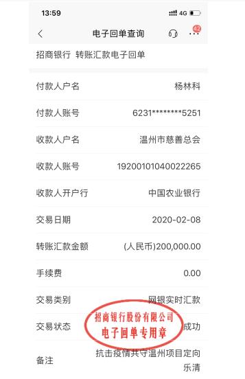 同舟共济！比特币中国创始人杨林科向温州家乡捐款20万元