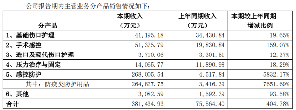主营业务分产品销售情况(来源:2020年半年度报告)