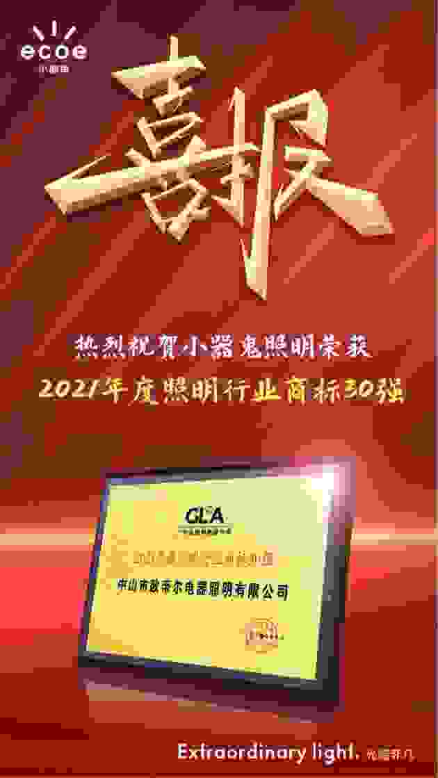 小器鬼荣膺“2021年度照明行业商标30强”