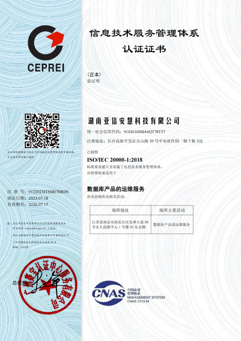 亚信安慧通过ISO20000认证，AntDB数据库团队服务能力再上新台阶