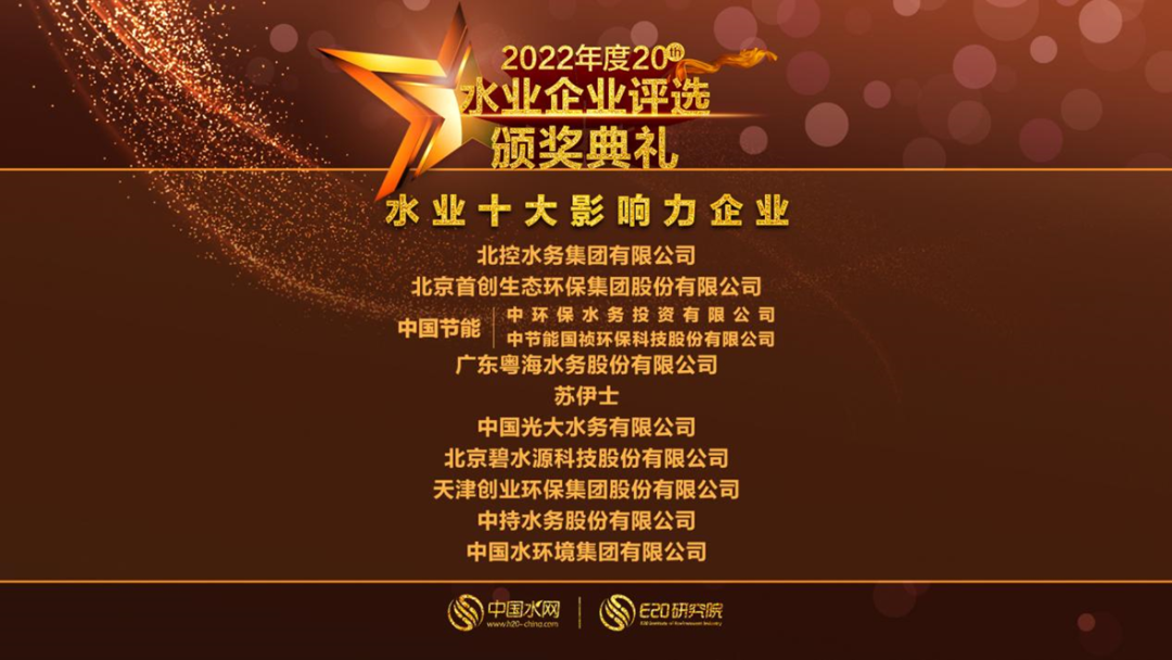 勇立潮头！北控水务13年蝉联中国水业十大影响力企业榜首