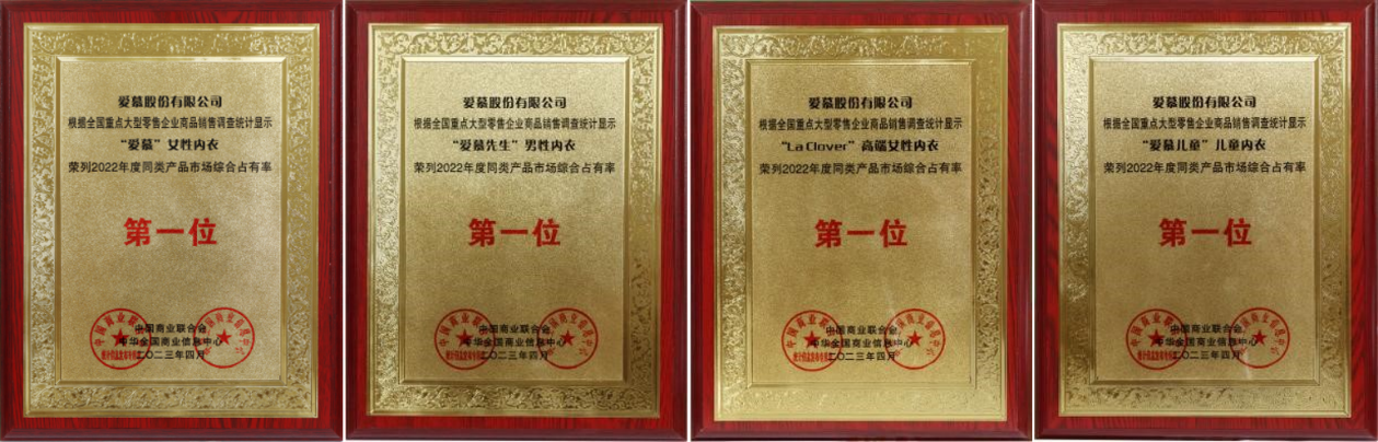 爱慕股份旗下多品牌蝉联2022年同类产品市场综合占有率桂冠