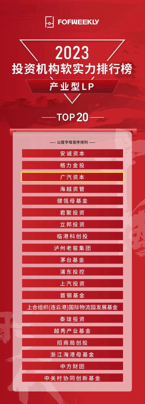 广汽资本获FOFWEEKLY“投资机构产业型LP TOP20”奖