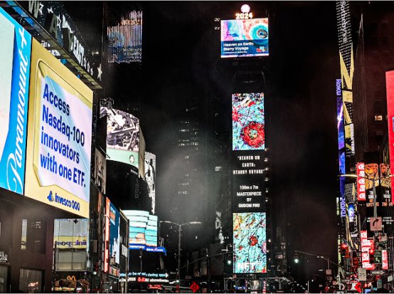 中国艺术家戈鲁百米巨作登上时代广场大屏，引发轰动
