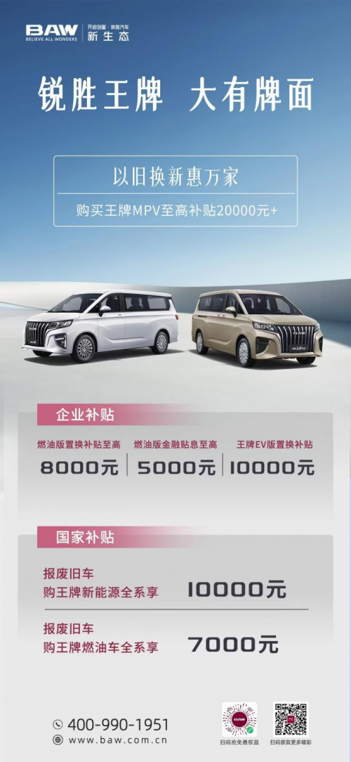 锐胜王牌再加码，尊享礼上礼，BAW超值补贴重磅来袭！