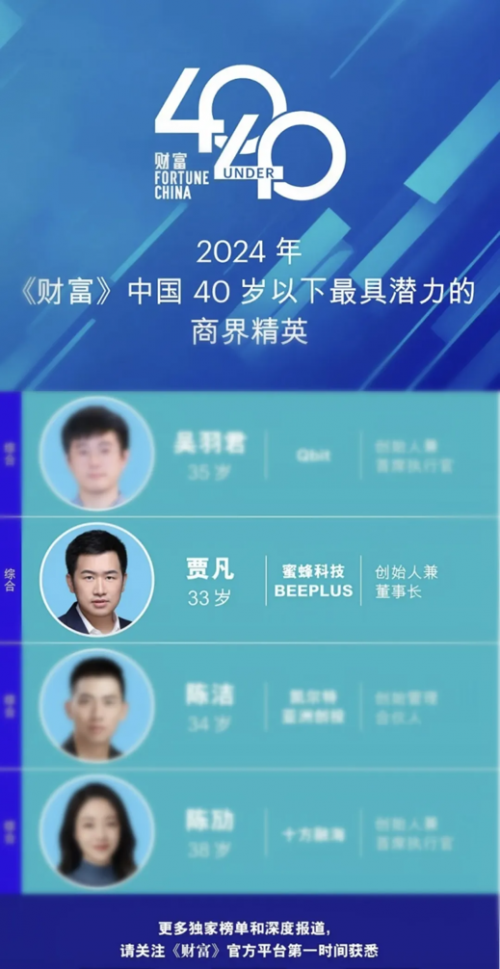 BEEPLUS创始人贾凡入选「财富中国40岁以下最具潜力的商界精英」
