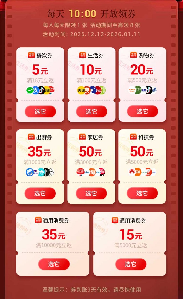 “平安贺岁片”上演！平安银行信用卡派送全民消费券、加倍积分