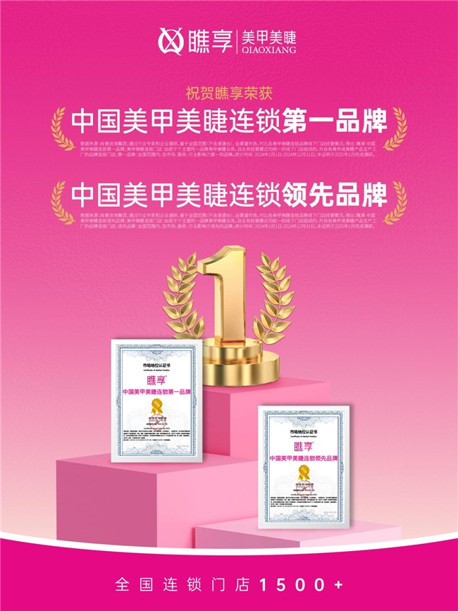 瞧享美甲美睫荣获中国美甲美睫连锁第一品牌！