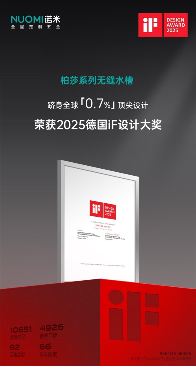 入选全球设计殿堂,NUOMI诺米五金柏莎无缝水槽荣获2025 iF设计奖