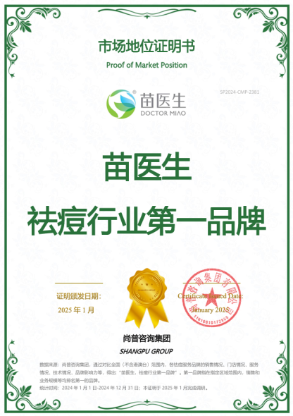 尚普咨询集团：苗医生荣获尚普咨询系列品牌证明