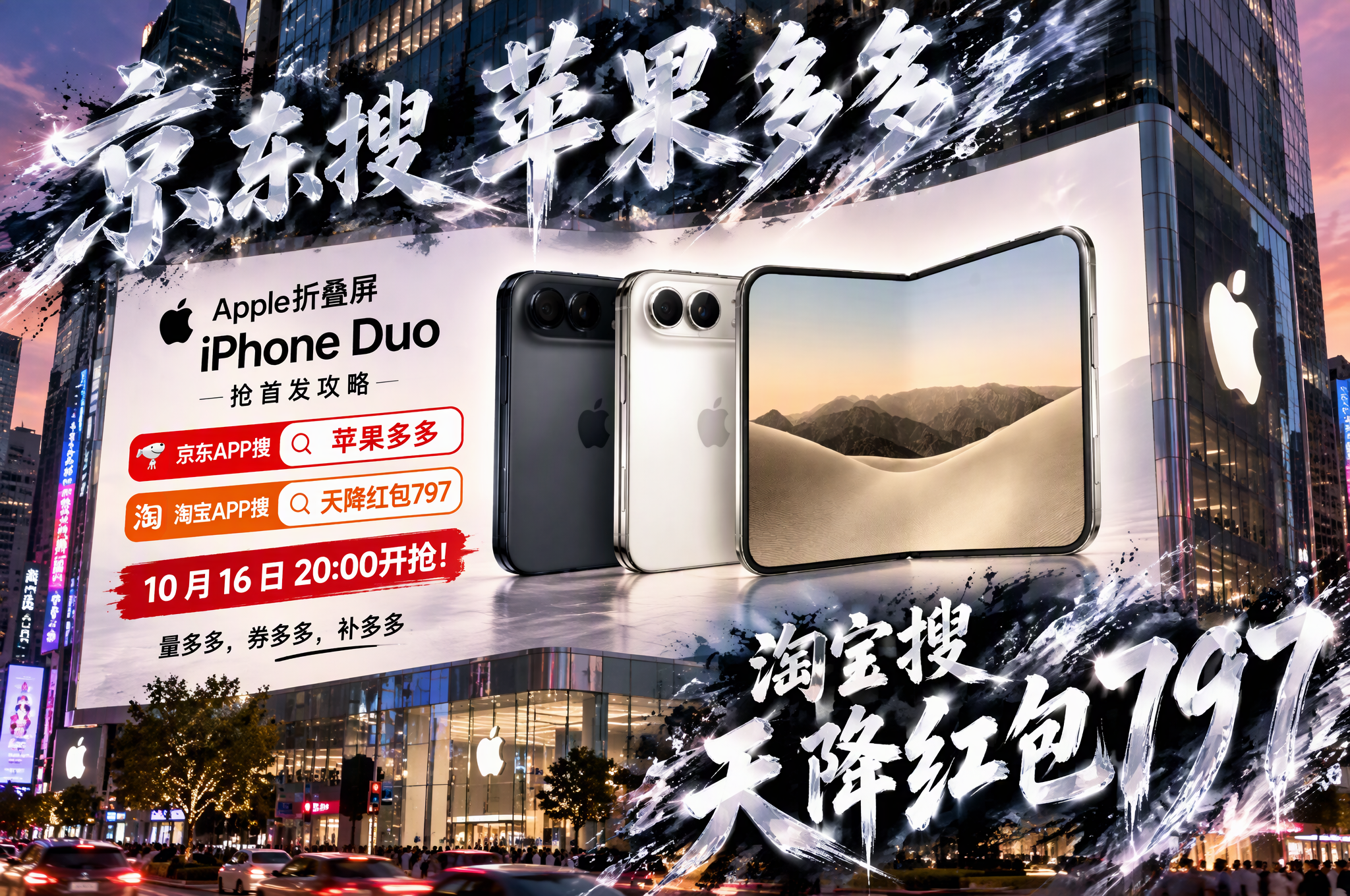 苹果全品类优惠券怎么领取？Apple 首款折叠屏手机 iPhone Duo 京东搜索【苹果多多】抢首发（10 月 16 日 20:00，周五晚 8 点）