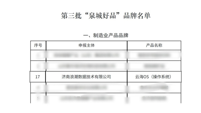 喜报｜浪潮云海入选第三批“泉城好品”品牌