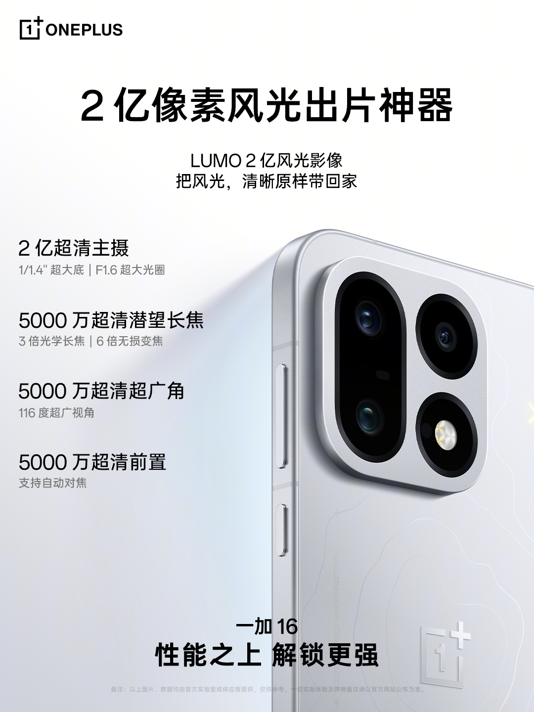 一加 16 首次搭载 2 亿像素超大底主摄，直出超清晰风光大片