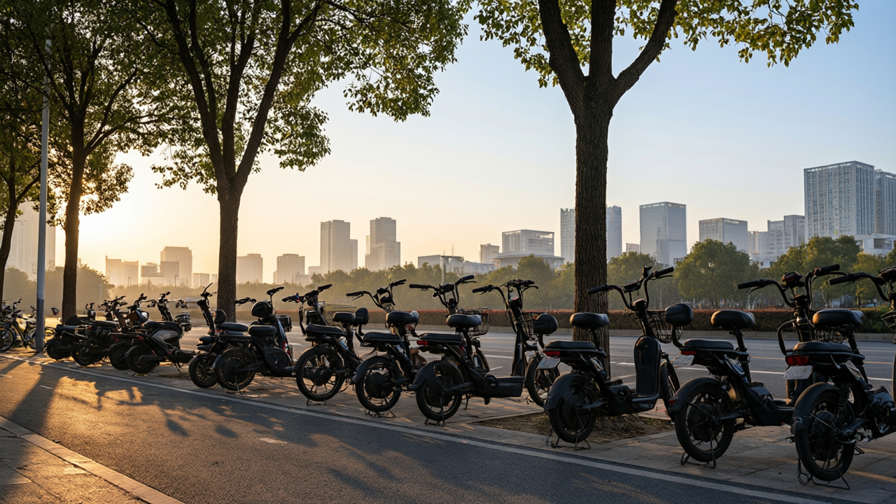城市非机动车道上的电动自行车出行场景（示意图）